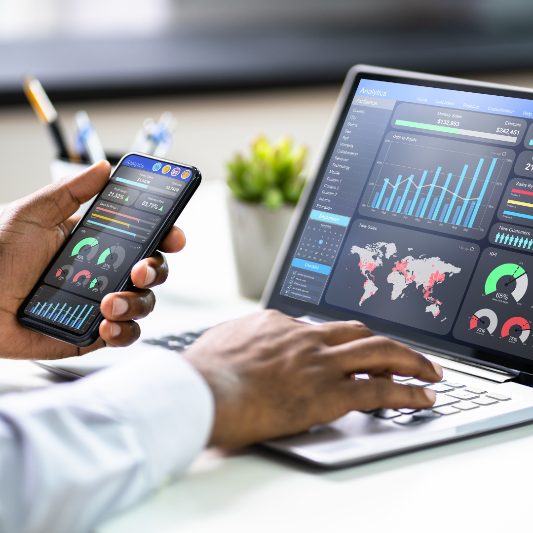 Analytics dashboard on mobile and laptop showing effortless management capabilities